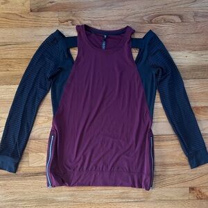 Lukka Lux Women's Burgundy and Black Long Sleeve Top Sz Med Ribbed Mesh Zippers